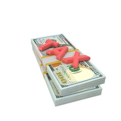 Transparent PNG 3D render of Tax on 100 dollar banknotes with realistic textures and lighting. Isolated on alpha background, ideal for finance, design, marketing, and visual presentations.
