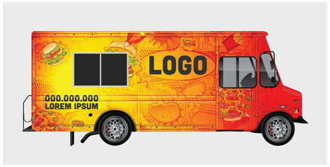 Red Food Truck with Burger and Fries Design