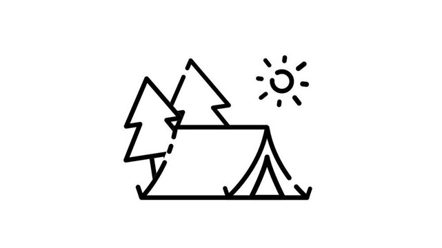 Travel Camping Line Icon motion graphic animation with alpha channel
