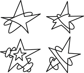 Abstract Doodle Star Set – Hand Drawn Vector