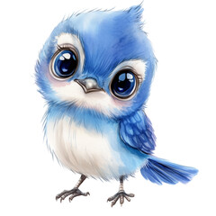 Cute Blue Owl Sitting Bird Character Woodland Clipart Transparent Background

