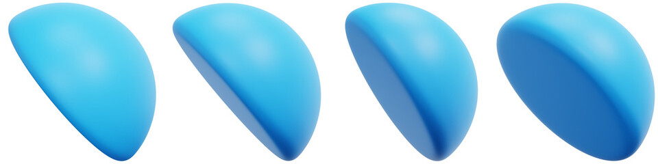 Set of Colorful Blue Shapes Displayed in Smooth Curved Arrangements 3d Render Icon Illustration