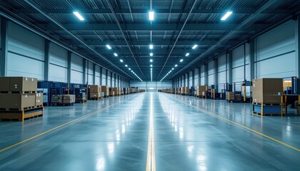 Obraz premium Vast Shipping Depot with Ambient Lighting and Packing Stations