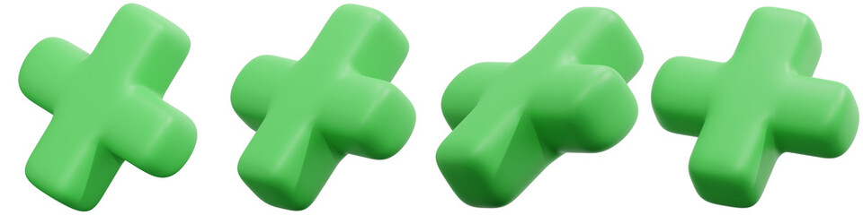 Set of Green 3D Cross Shapes for Creative Projects and Design Elements 3d Render Icon Illustration