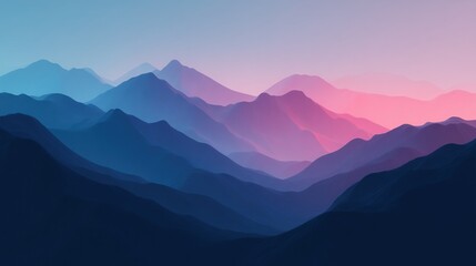 Fototapeta premium Serene Minimalist Mountain Landscape Pink and Blue Gradient Peaks
