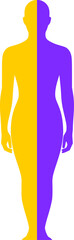 Editable Split Human Silhouette Vector – Half Purple Half Yellow – Abstract Contrast Concept for Custom Color Design