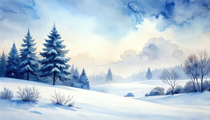 Serene Winter Landscape Watercolor Painting Before the Blizzard