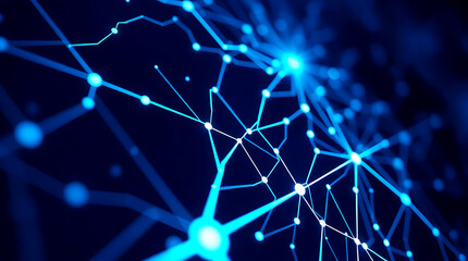 Futuristic digital interface with AI and neural network visualization background