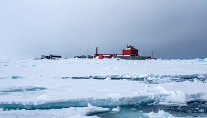 Obraz premium Arctic Research Base Facing Threats from Melting Ice and Weather Changes