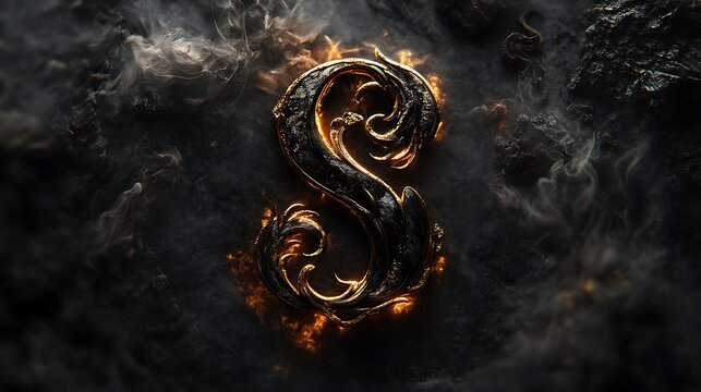 Elegant letter 'S' engulfed in fire, set against a smokey dark backdrop - Powered by Adobe