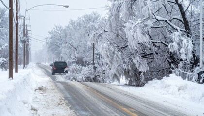 Ice Storm Causes Fallen Trees and Downed Power Lines in Winter Scene