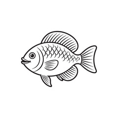 Black Hand-drawn fish Outline, vector style.