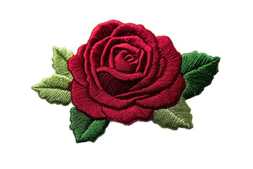 Embroidered Red Rose Patch Floral Design Black Background