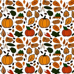 autumn harvest icons in rustic repeat