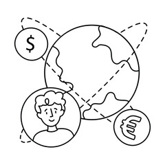 Worldwide transaction vector outline illustrations. EPS 10 file 