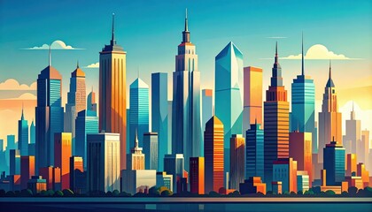 Obraz premium Vibrant Cityscape Under a Bright Blue Sky with Sharp Details