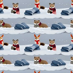 animals with scarves in wintry setting