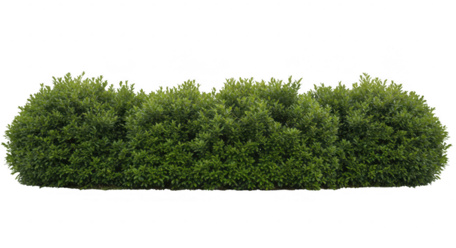 Green bush hedge row isolated on transparent background