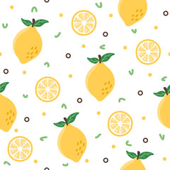 Cute lemons hand drawn, seamless vector design for print on fabric and other uses.