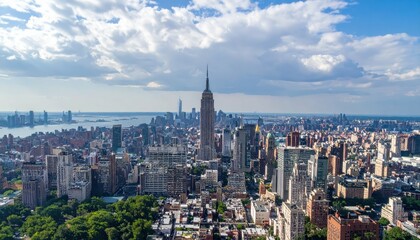 Fototapeta premium Stunning Cityscape Featuring Iconic Landmark Against Blue Sky