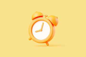 3D Orange Alarm Clock Isolated on Yellow Background