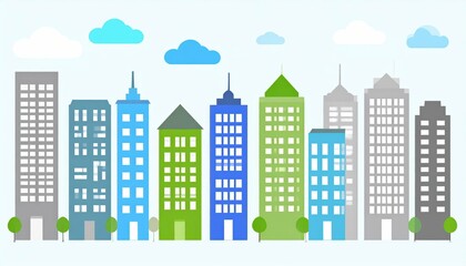 Colorful Cityscape with Buildings Changing Shape and Color