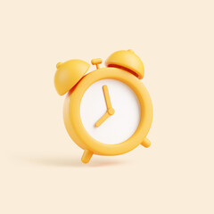 Floating Yellow Alarm Clock 3D Illustration on Beige Background