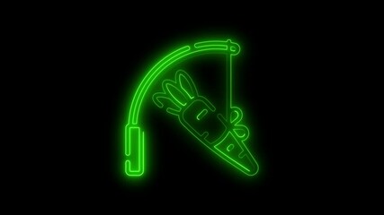 Green neon donkey carrot cartoon animation loop on a black background