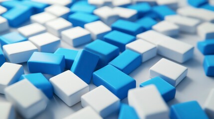 Abstract background of scattered blue and white cubes.