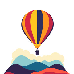 Obraz premium Colorful hot air balloon flying over abstract hills and mountains 