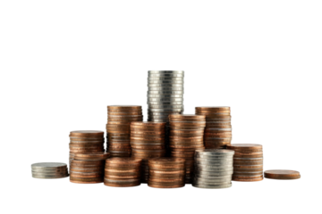 Stacks of copper and silver coins representing finance and investment concepts