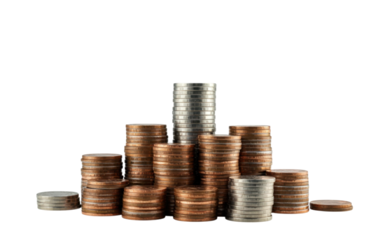 Stacks of copper and silver coins representing finance and investment concepts