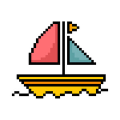 Fototapeta premium Flat design pixel art boat illustration
