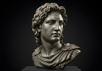 Alexander the Great steel sculpture isolated black background
