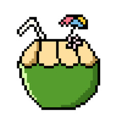 Flat design pixel art coconut drink illustration
