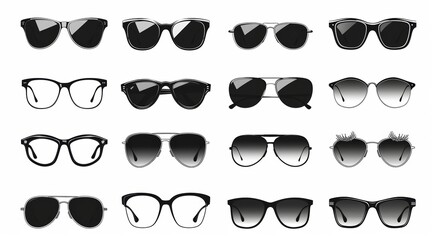 Variety of Eyeglasses and Sunglasses Designs on White