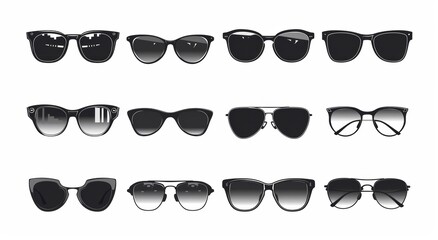 Vector Illustration Set of Various Sunglasses Shapes Collection on White Background