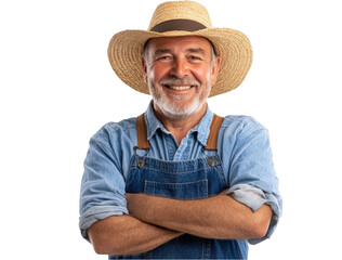 Fototapeta premium Smiling mature farmer with arms crossed isolated on a transparent background