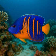 Blue and orange angelfish in underwater scene