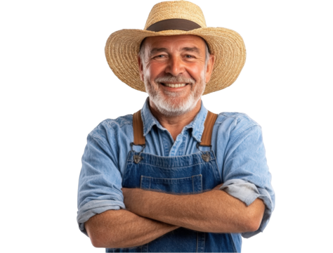 Smiling mature farmer with arms crossed isolated on a transparent background