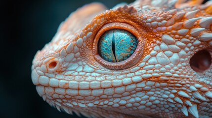 Fototapeta premium Close-up of a colorful lizard's head in profile, jungle background