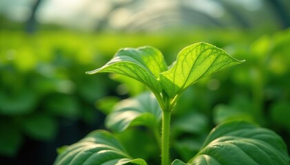 Obraz premium Close-up of healthy leaves on thriving greenhouse plant, botanical, texture