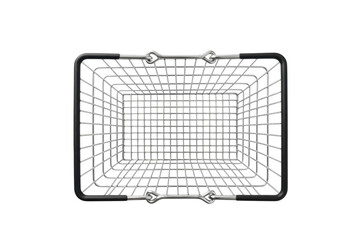 Empty metal shopping basket overhead view isolated on transparent background - obrazy, fototapety, plakaty