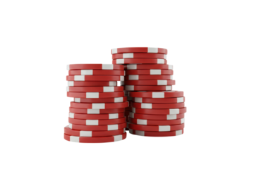 Stacks of red and white poker chips on transparent background