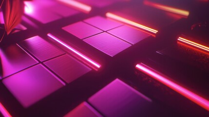 Abstract geometric design with vibrant neon lights.