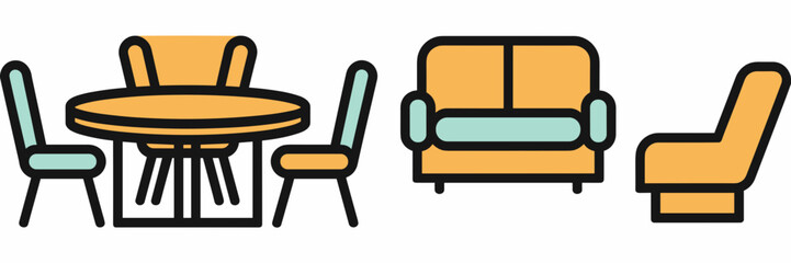 Vector icon of home furniture arrangement with white background – Ideal for room decor guides, interior design templates, or furniture infographics.