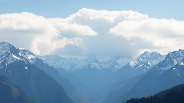 A Majestic Landscape of Snow-Capped Peaks and Dramatic Clouds