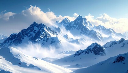 Obraz premium Majestic 3D Render of Blizzard Covering Mountain Range Landscape