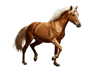 Obraz premium Beautiful light brown horse walking on transparent background