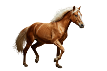 Beautiful light brown horse walking on transparent background